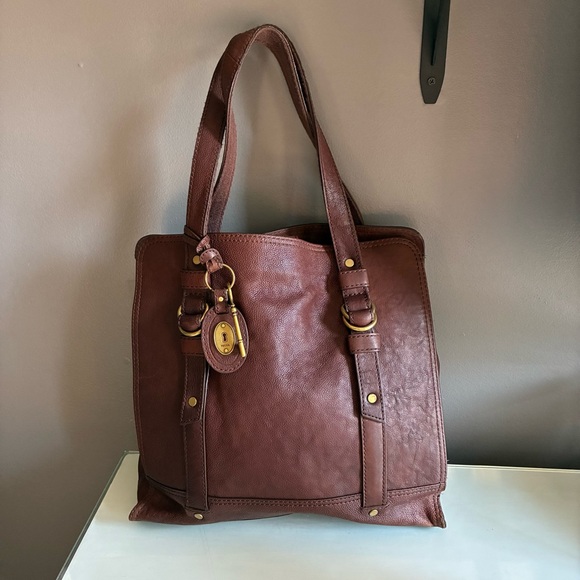 Fossil Handbags - Fossil Large Brown Leather Shoulder Tote Bag